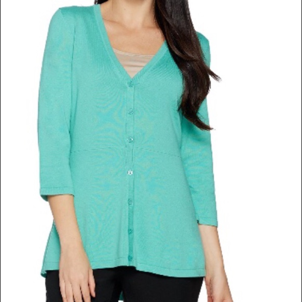 Isaac Mizrahi V Neck Peplum 3/4 Sleeve Cardigan